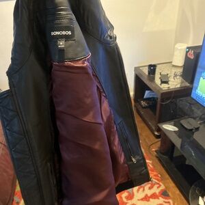 Leather bomber jacket